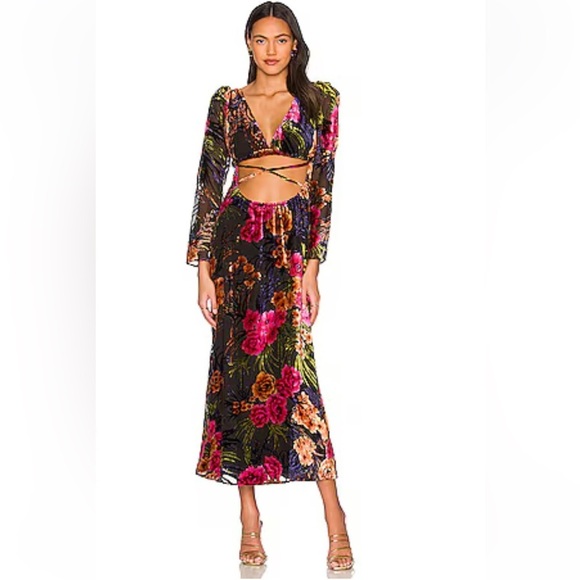 WeWoreWhat Dresses & Skirts - WeWoreWhat Velvet Flocked Cut Out Mini Dress Black Multi Size M Celebration Wear